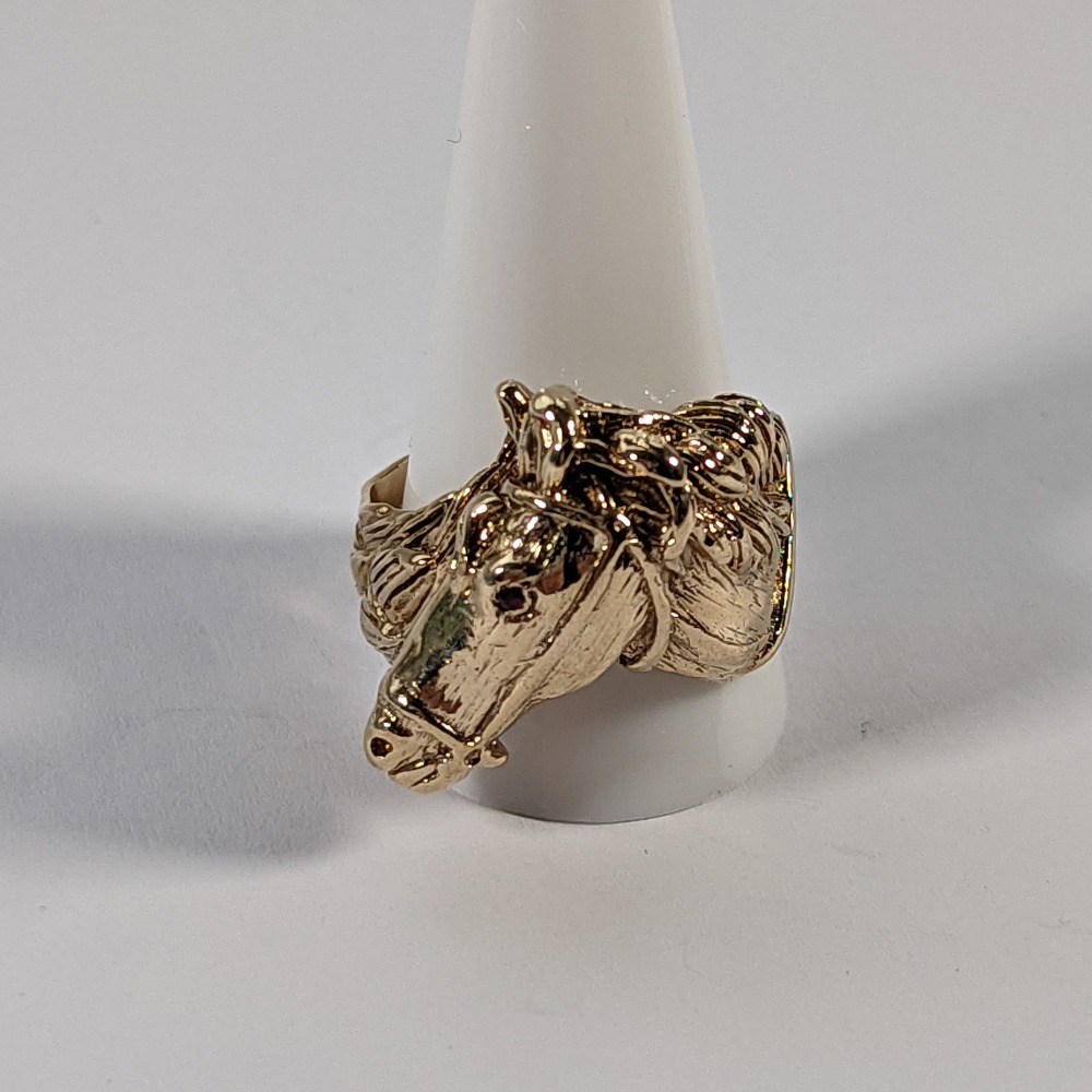 Large Double Horse Head Ring 9ct Gold